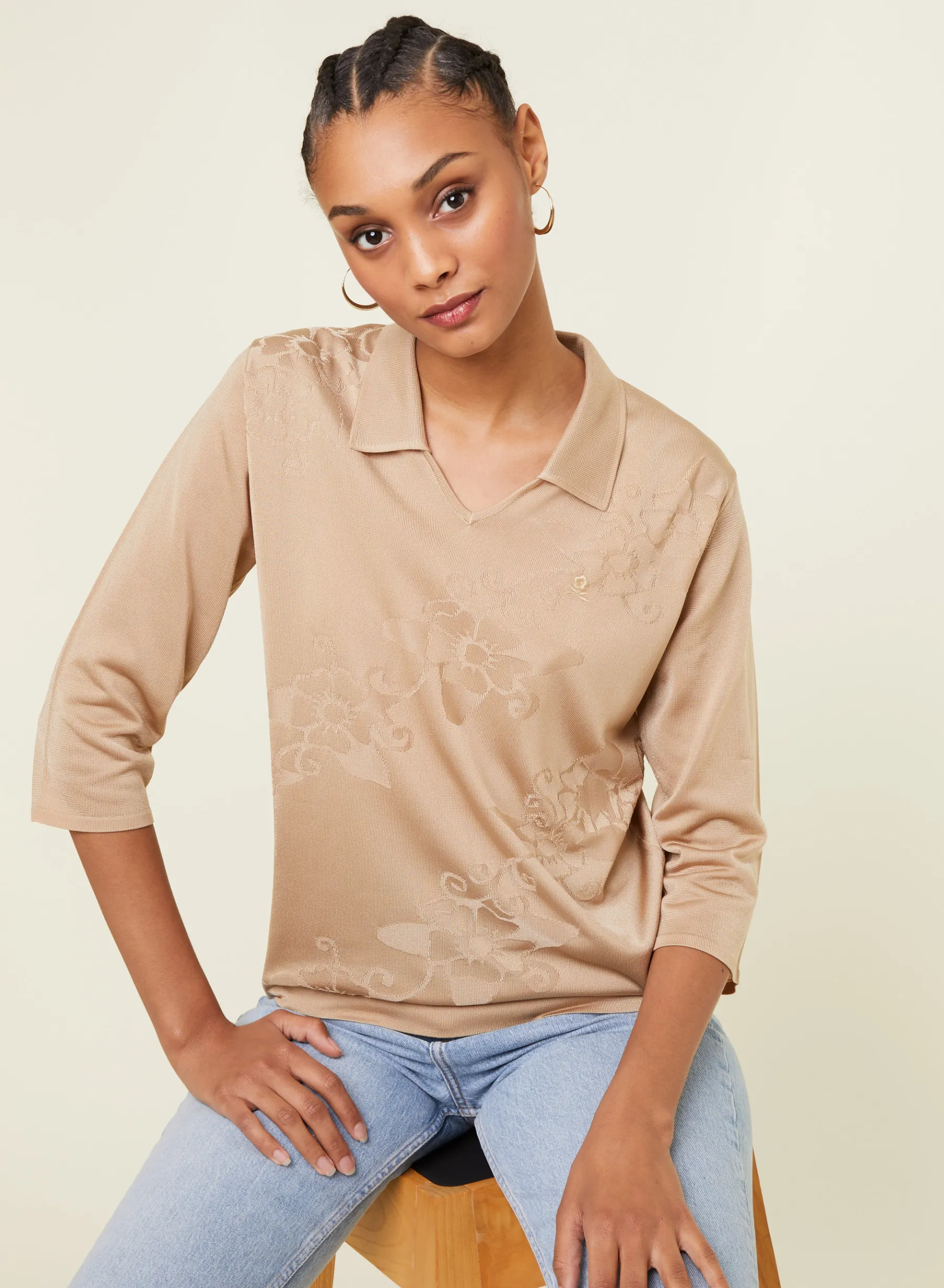 Montagut Chemisiers Et Polos-Polo Fil Lumière manches coudes à motifs - Emy 13-Beige moyen
