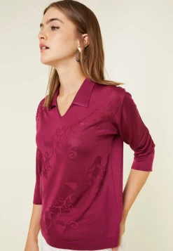Montagut Chemisiers Et Polos-Polo Fil Lumière manches coudes à motifs - Emy 26-Rose foncé