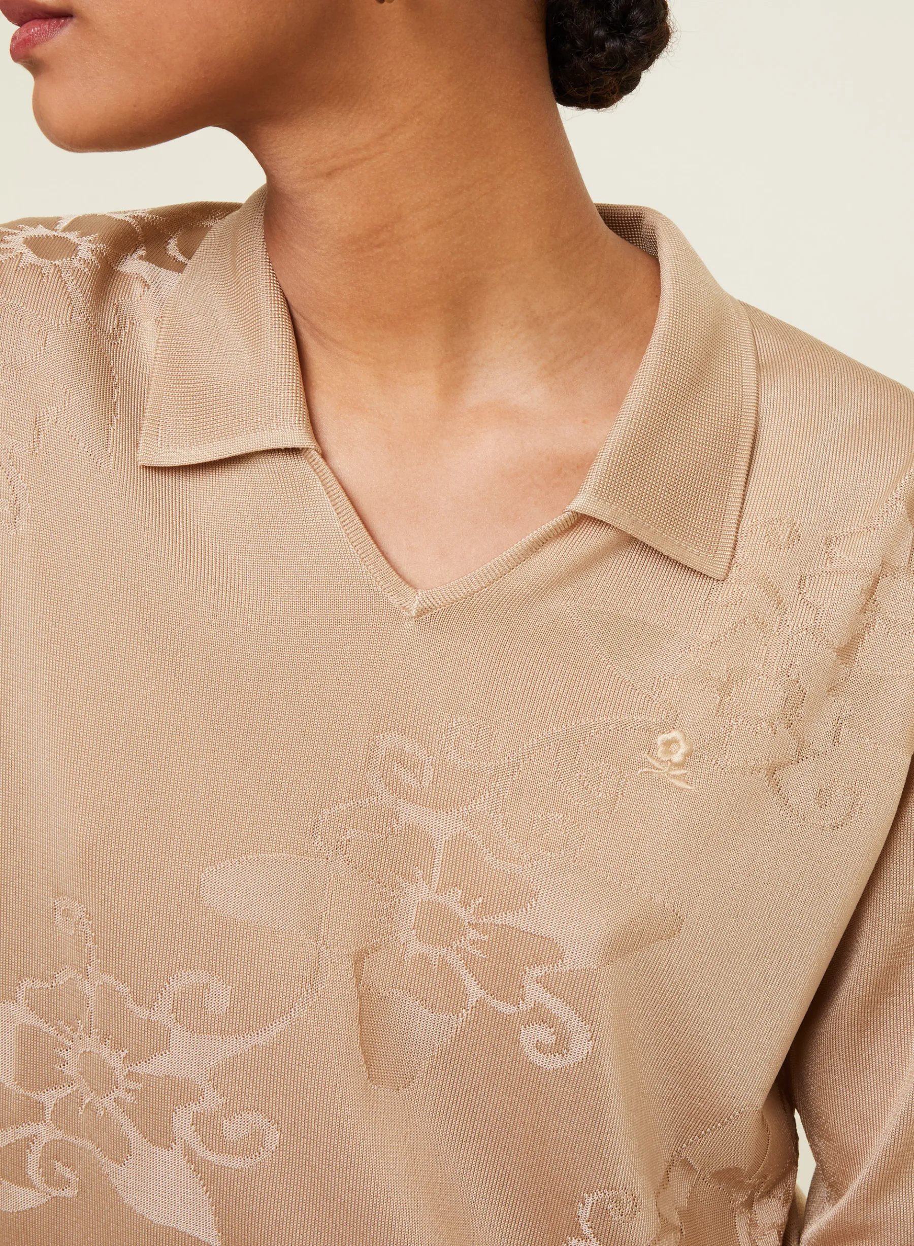 Montagut Chemisiers Et Polos-Polo Fil Lumière manches coudes à motifs - Emy 13-Beige moyen
