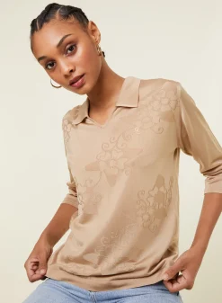 Montagut Chemisiers Et Polos-Polo Fil Lumière manches coudes à motifs - Emy 13-Beige moyen