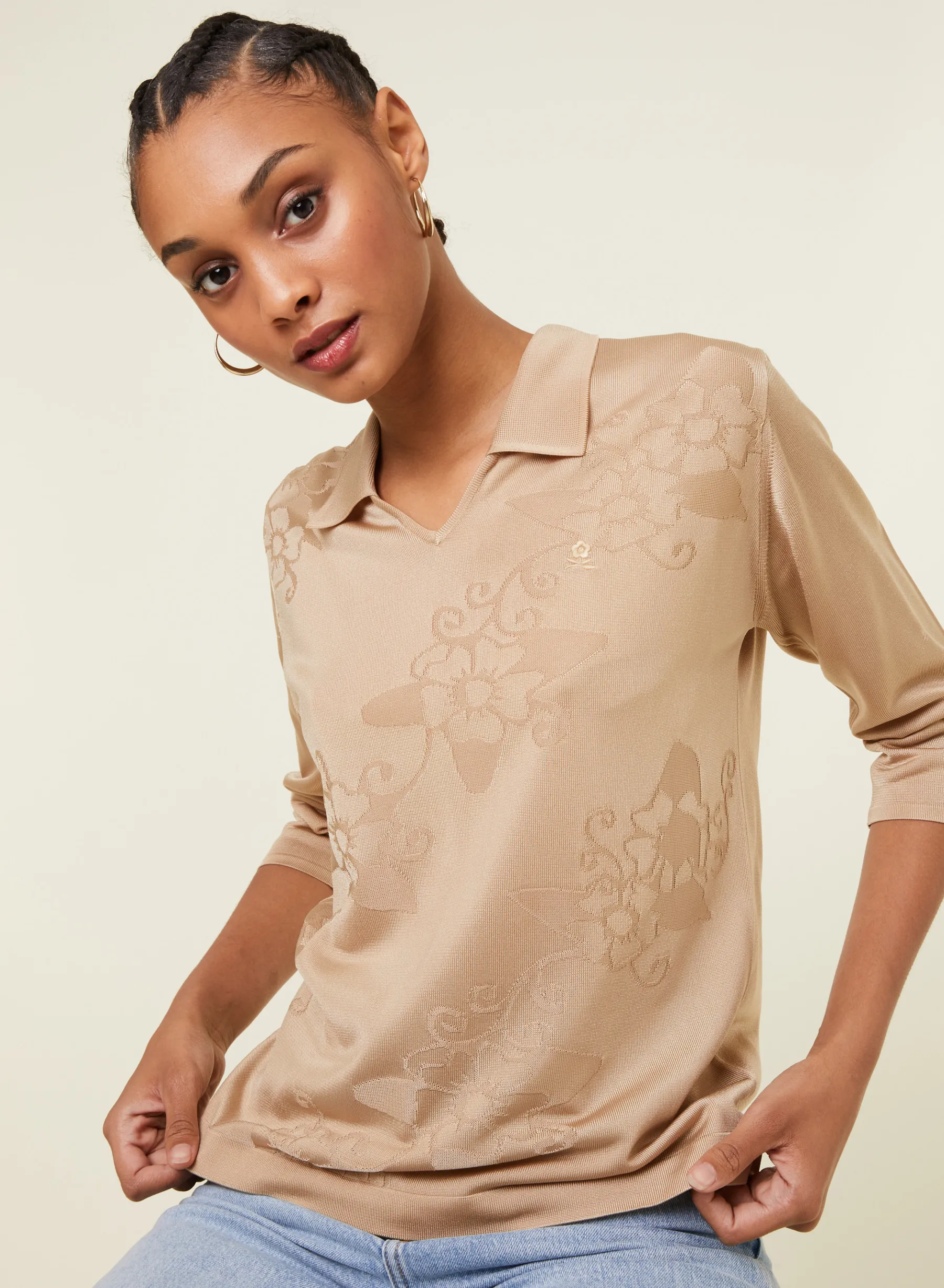 Montagut Chemisiers Et Polos-Polo Fil Lumière manches coudes à motifs - Emy 13-Beige moyen