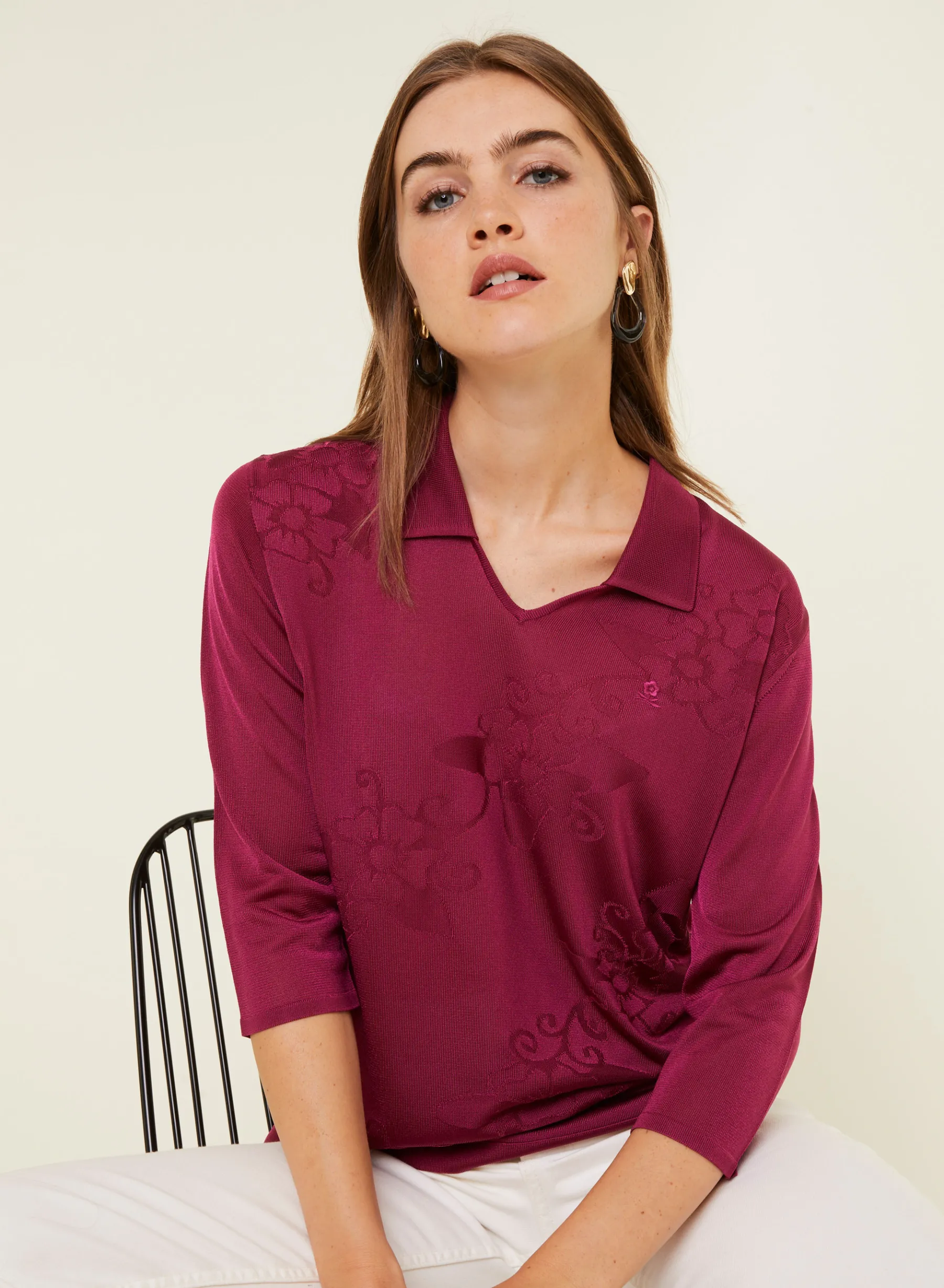 Montagut Chemisiers Et Polos-Polo Fil Lumière manches coudes à motifs - Emy 26-Rose foncé