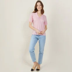 Montagut Chemisiers Et Polos-Polo manches courtes col noué - Mana 24-Rose clair