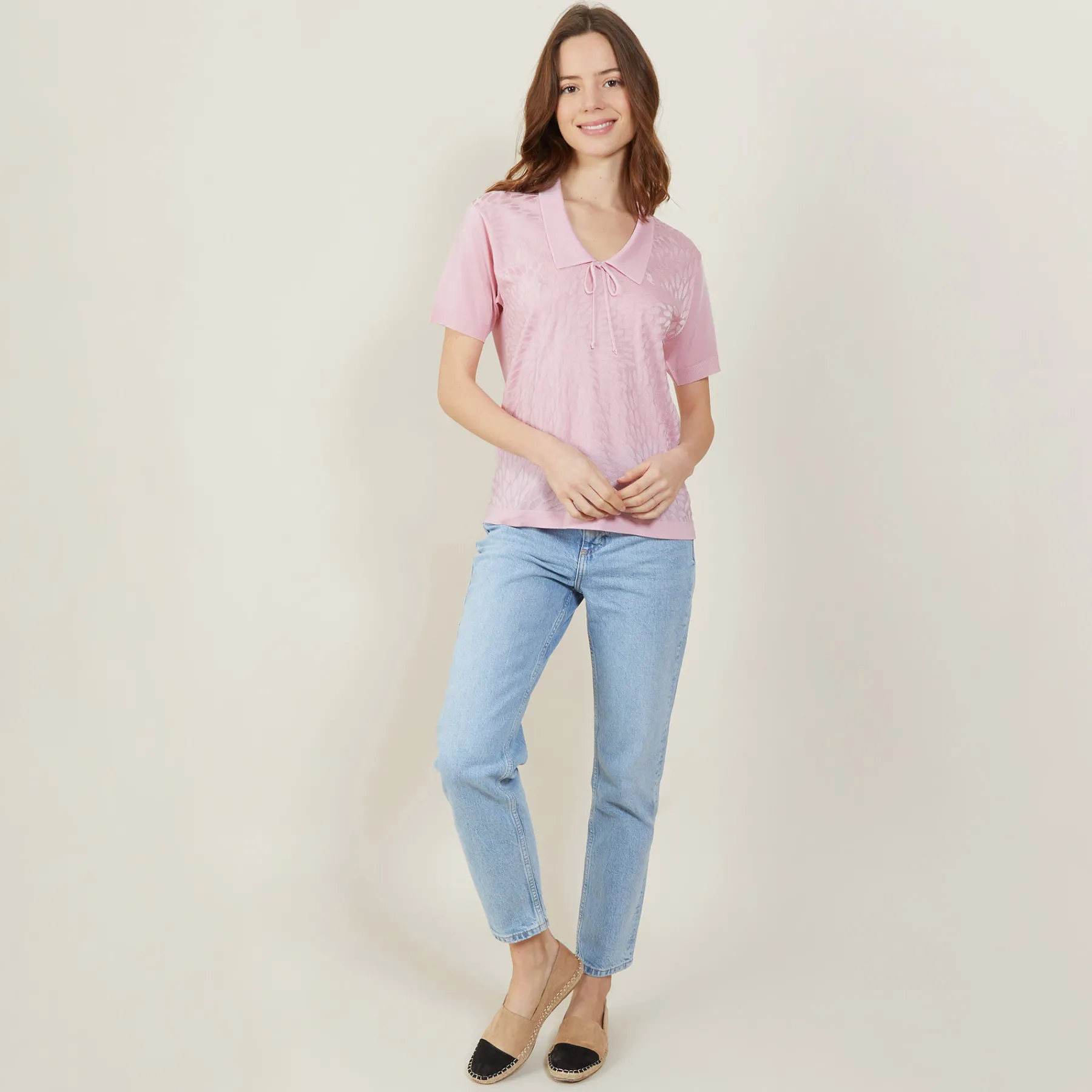 Montagut Chemisiers Et Polos-Polo manches courtes col noué - Mana 24-Rose clair