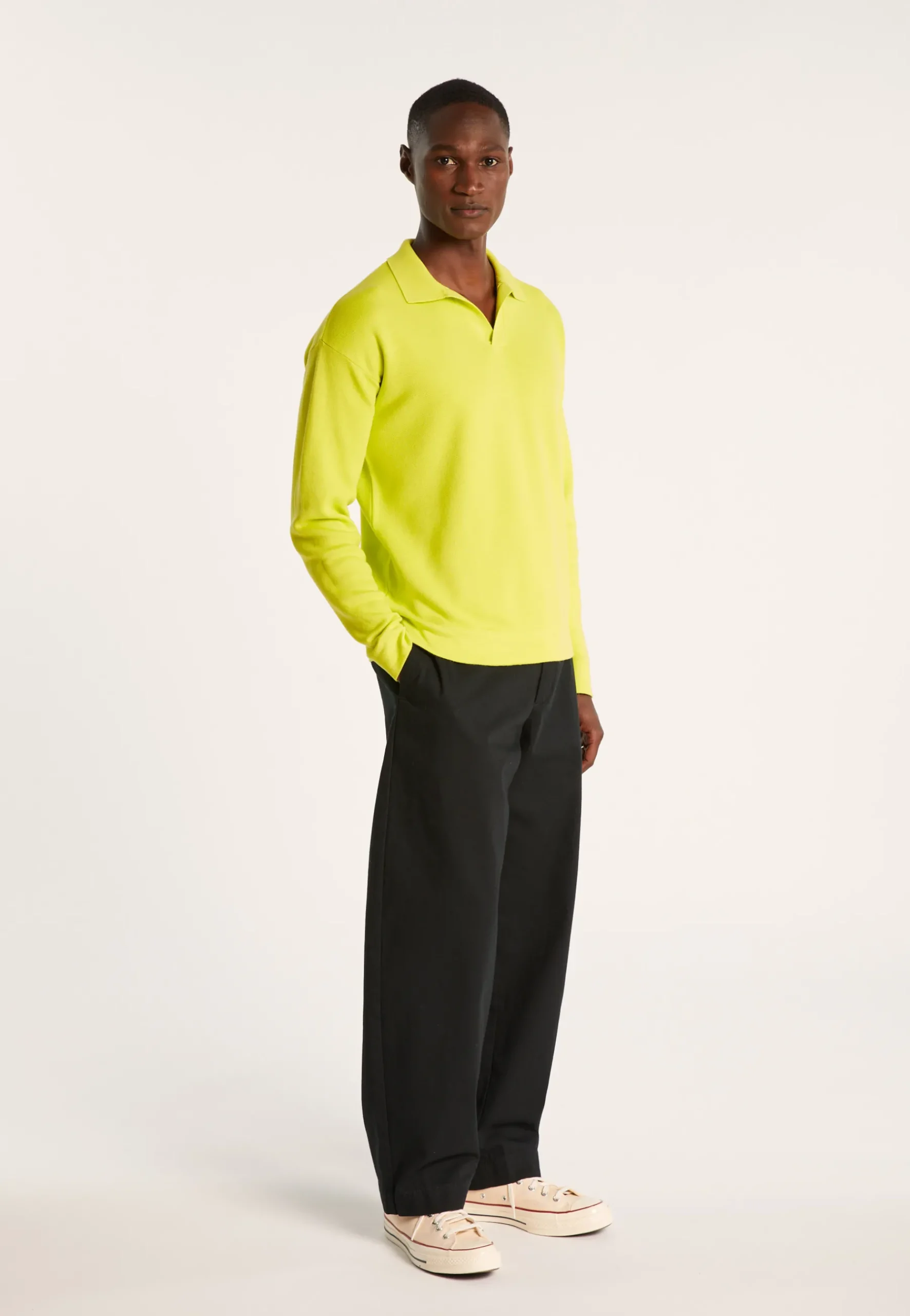 Montagut Polos Et T-Shirts-Polo manches longues coton et lin flammé - Ido 90-Vert anis