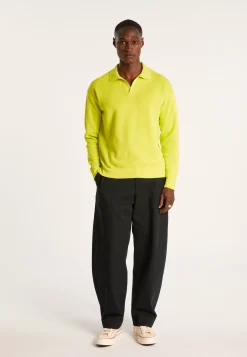 Montagut Polos Et T-Shirts-Polo manches longues coton et lin flammé - Ido 90-Vert anis