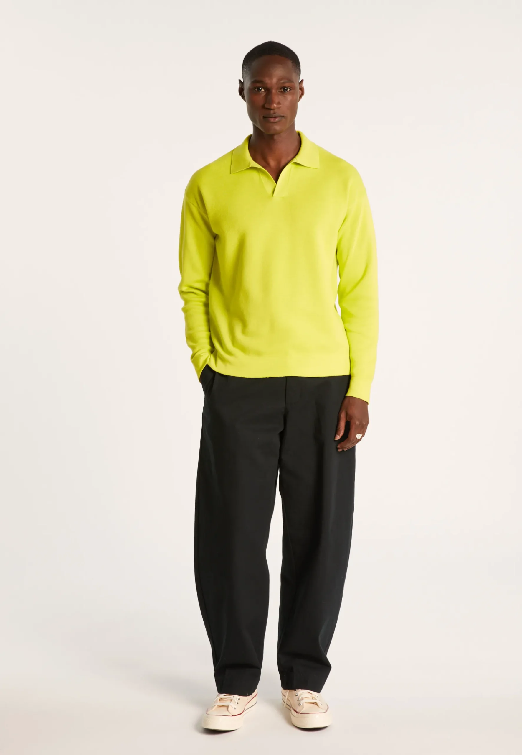 Montagut Polos Et T-Shirts-Polo manches longues coton et lin flammé - Ido 90-Vert anis