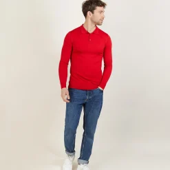 Montagut Pulls | Polos Et T-Shirts-Polo manches longues en laine mérinos - Eni 52-Rouge