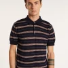 Montagut Polos Et T-Shirts-Polo rayé manches courtes en laine - Lary 05-Bleu marine