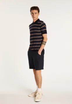Montagut Polos Et T-Shirts-Polo rayé manches courtes en laine - Lary 05-Bleu marine
