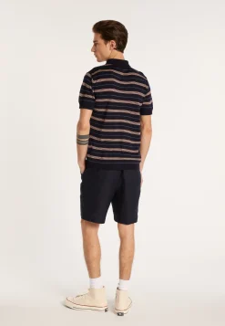 Montagut Polos Et T-Shirts-Polo rayé manches courtes en laine - Lary 05-Bleu marine