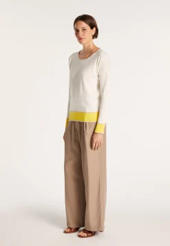 Montagut Pulls-Pull col rond tricolore en coton - Nelda 08-Jaune