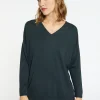 Montagut Les Incontournables-Pull à fentes col v en laine mérinos - Bernice 10-Gris foncé