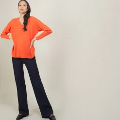 Montagut Les Incontournables-Pull à fentes col v en laine mérinos - Bernice 15-Orange