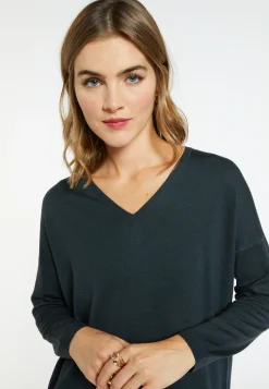 Montagut Les Incontournables-Pull à fentes col v en laine mérinos - Bernice 10-Gris foncé