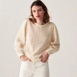 Montagut Pulls-Pull à jeu de point fantaisie en mohair - Camelia 82-Ecru
