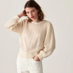 Montagut Pulls-Pull à jeu de point fantaisie en mohair - Camelia 82-Ecru