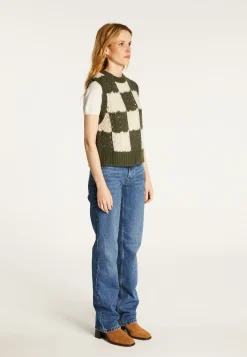 Montagut Pulls-Pull ajouré sans manches en laine cocon - Geva 83-Kaki