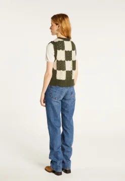 Montagut Pulls-Pull ajouré sans manches en laine cocon - Geva 83-Kaki