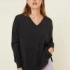Montagut Les Incontournables-Pull ample à fentes col V en cachemire - Alienor 10-Gris foncé