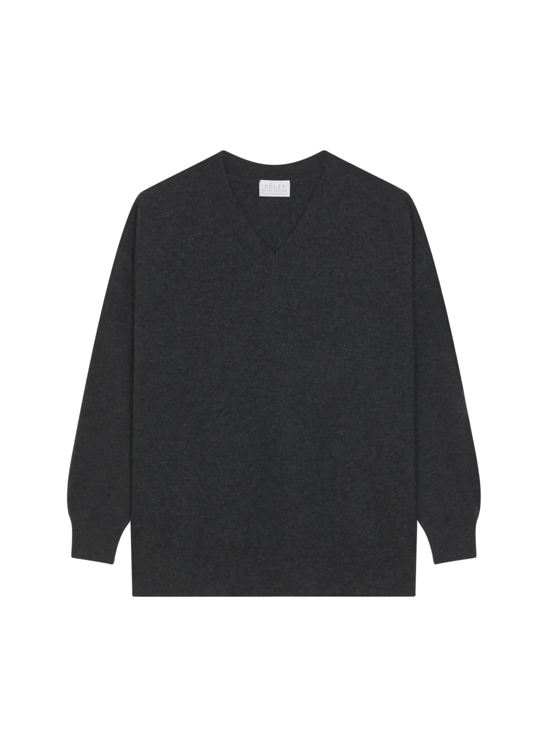 Montagut Les Incontournables-Pull ample à fentes col V en cachemire - Alienor 10-Gris foncé