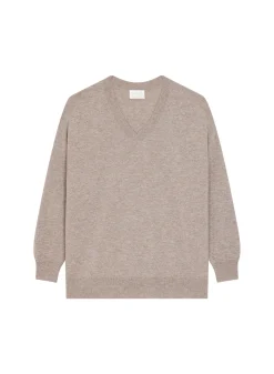Montagut Les Incontournables-Pull ample à fentes col V en cachemire - Alienor 14-Beige foncé