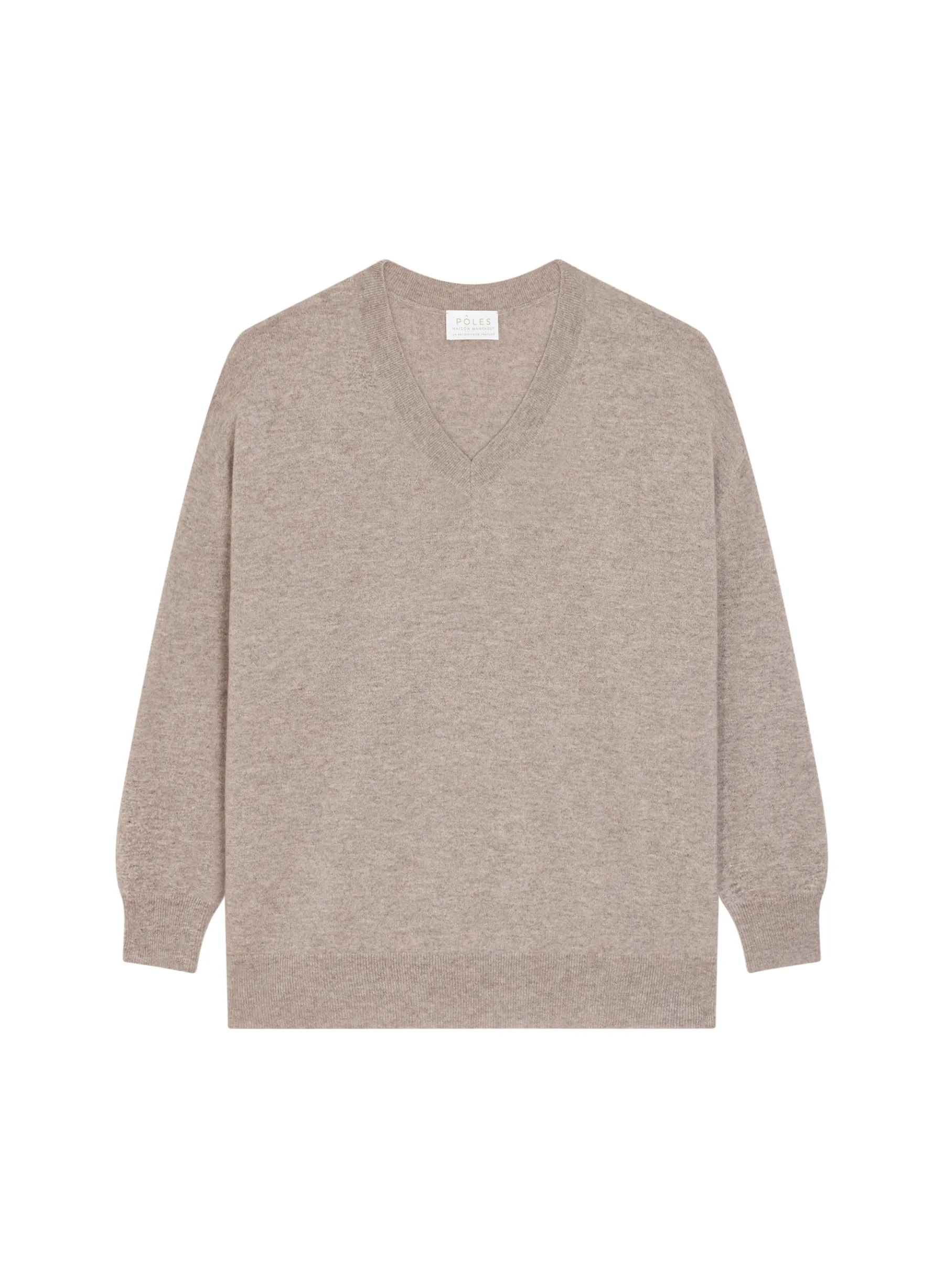 Montagut Les Incontournables-Pull ample à fentes col V en cachemire - Alienor 14-Beige foncé