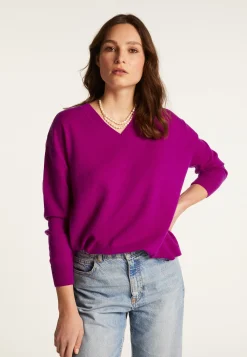 Montagut Les Incontournables-Pull ample à fentes col V en cachemire - Alienor 17-Violet