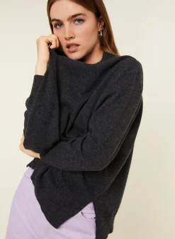 Montagut Les Incontournables-Pull ample à fentes col V en cachemire - Alienor 10-Gris foncé