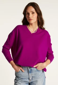 Montagut Les Incontournables-Pull ample à fentes col V en cachemire - Alienor 17-Violet
