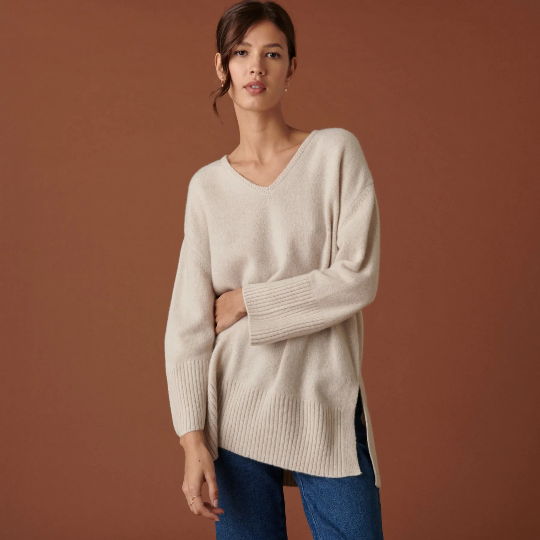 Montagut Les Incontournables-Pull ample à fentes en cachemire mélangé - Darius 09-Gris moyen