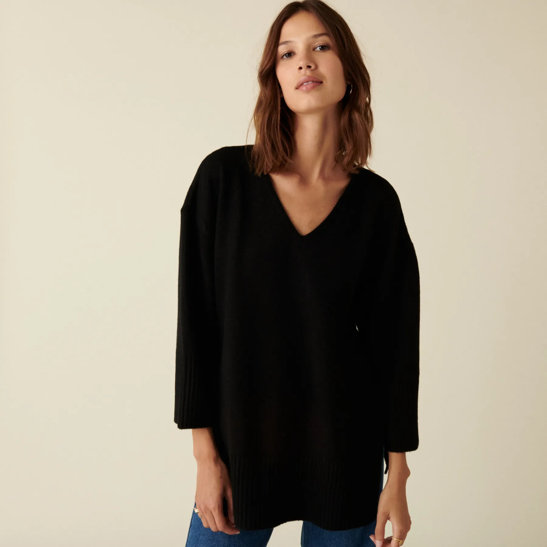 Montagut Les Incontournables-Pull ample à fentes en cachemire mélangé - Darius 09-Gris moyen