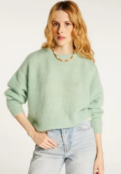 Montagut Pulls-Pull ample bicolore en mohair - Gaby 94-Vert amande