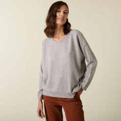 Montagut Les Incontournables-Pull ample boutonné à col rond en cachemire - Acene 11-Gris clair