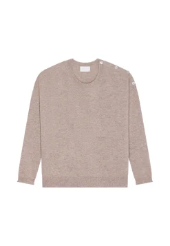 Montagut Les Incontournables-Pull ample boutonné à col rond en cachemire - Acene 14-Beige foncé
