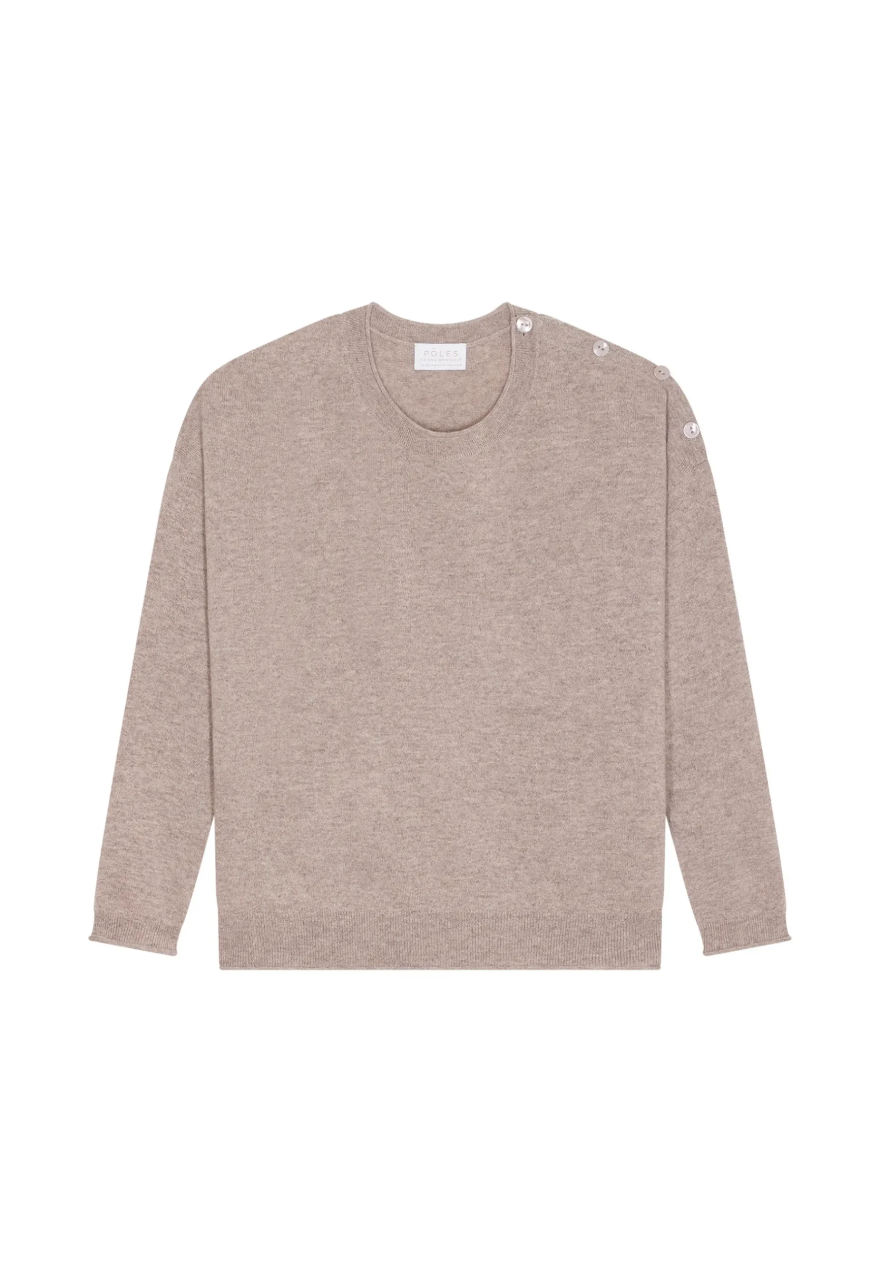 Montagut Les Incontournables-Pull ample boutonné à col rond en cachemire - Acene 14-Beige foncé