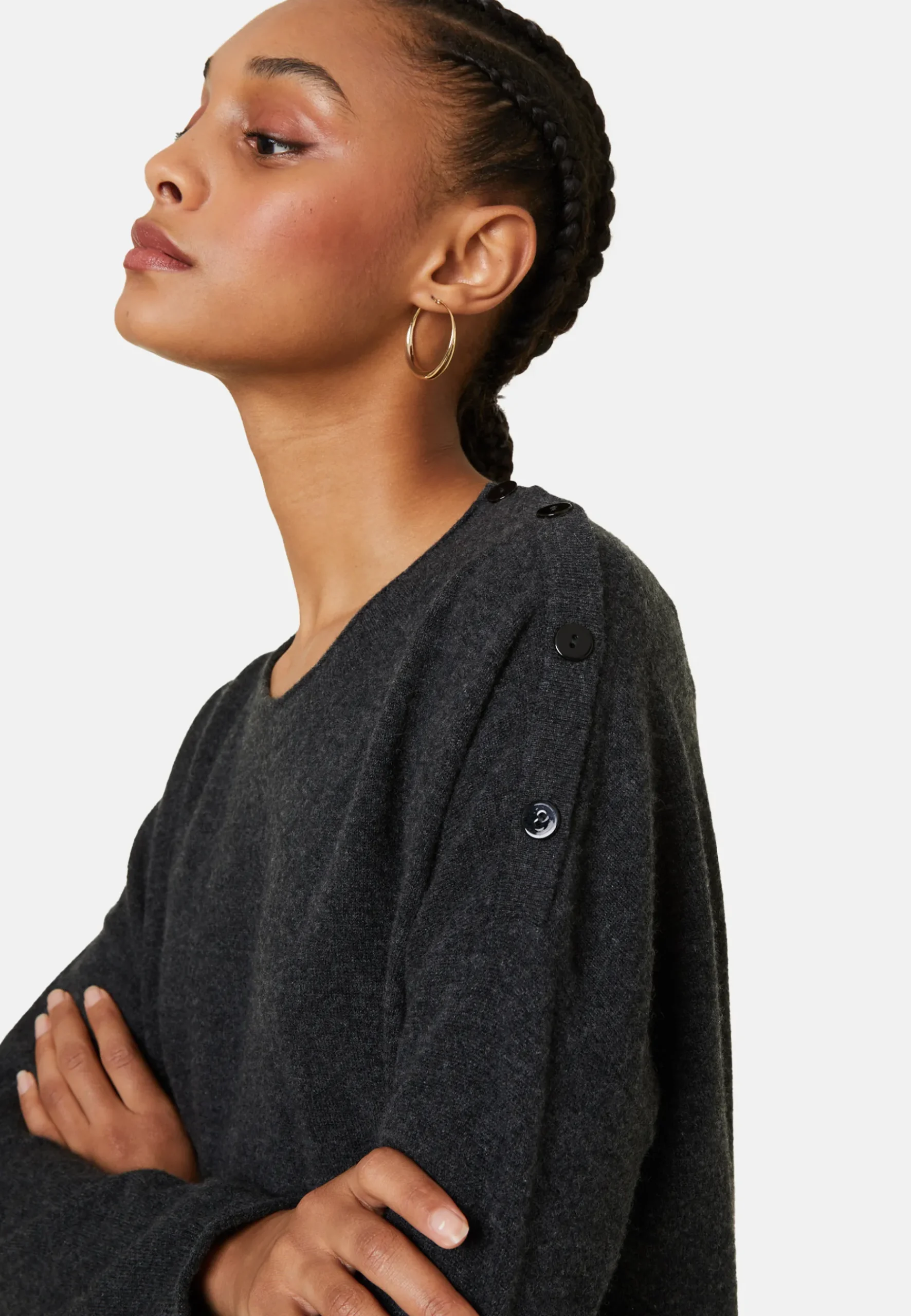 Montagut Les Incontournables-Pull ample boutonné à col rond en cachemire - Acene 10-Gris foncé