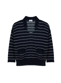 Montagut Pulls-Pull ample col polo en lin - Tiara 05-Bleu marine