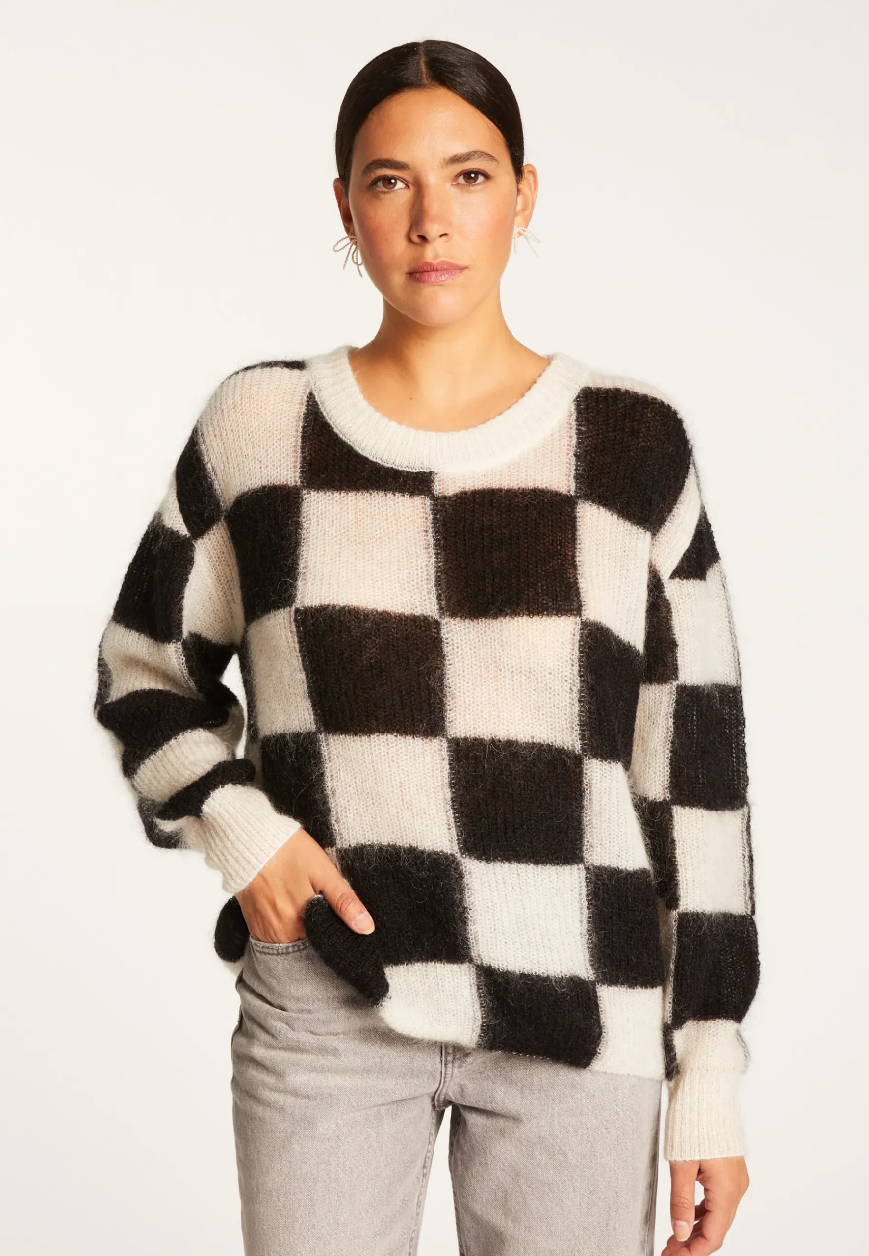 Montagut Pulls-Pull ample col rond en mohair - Rozana 01-Noir