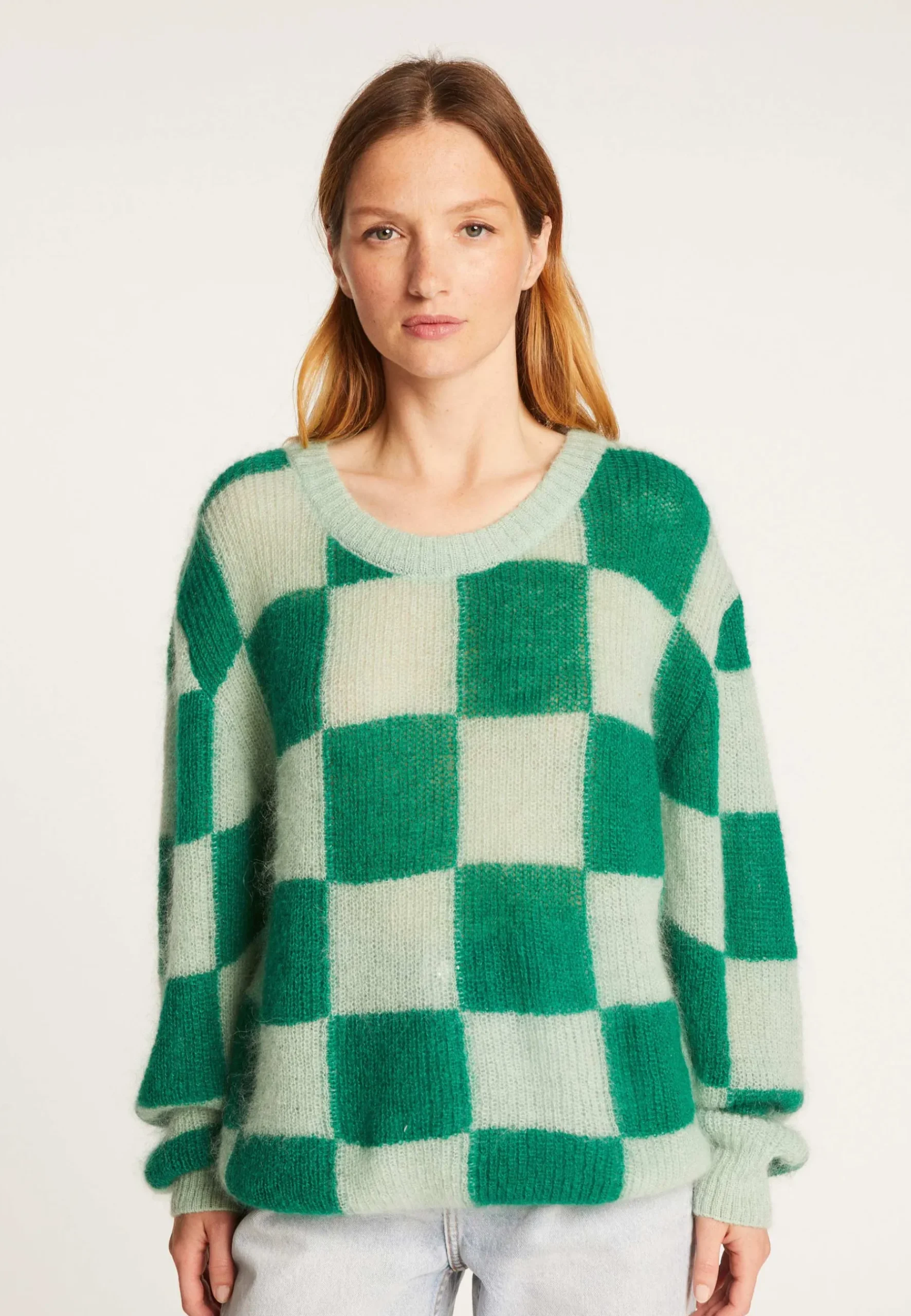 Montagut Pulls-Pull ample col rond en mohair - Rozana 22-Vert moyen