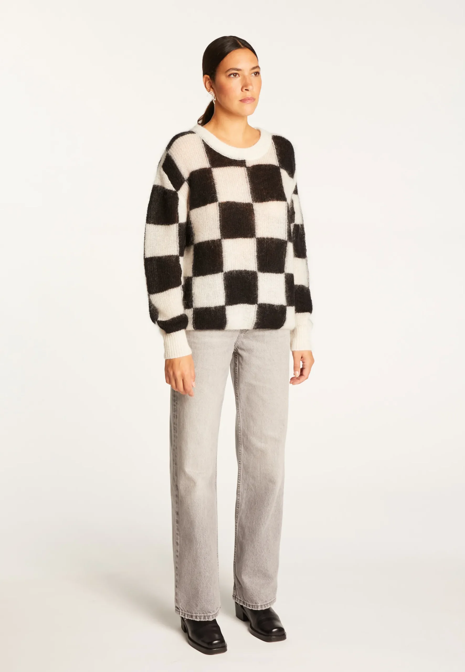Montagut Pulls-Pull ample col rond en mohair - Rozana 01-Noir
