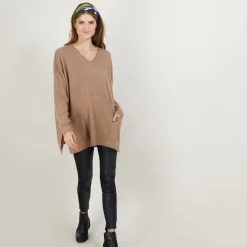 Montagut Les Incontournables-Pull ample col V en cachemire - Belinda 46-Marron clair