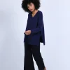 Montagut Les Incontournables-Pull ample col V en cachemire - Olyvia 75-Bleu nuit