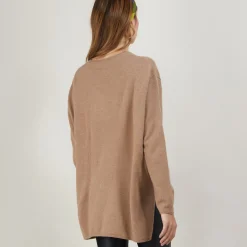 Montagut Les Incontournables-Pull ample col V en cachemire - Belinda 46-Marron clair