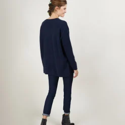 Montagut Les Incontournables-Pull ample col V en cachemire - Belinda 05-Bleu marine