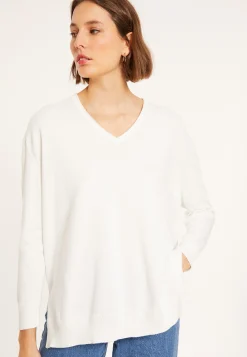 Montagut Pulls-Pull ample col V en coton - Meve 02-Blanc