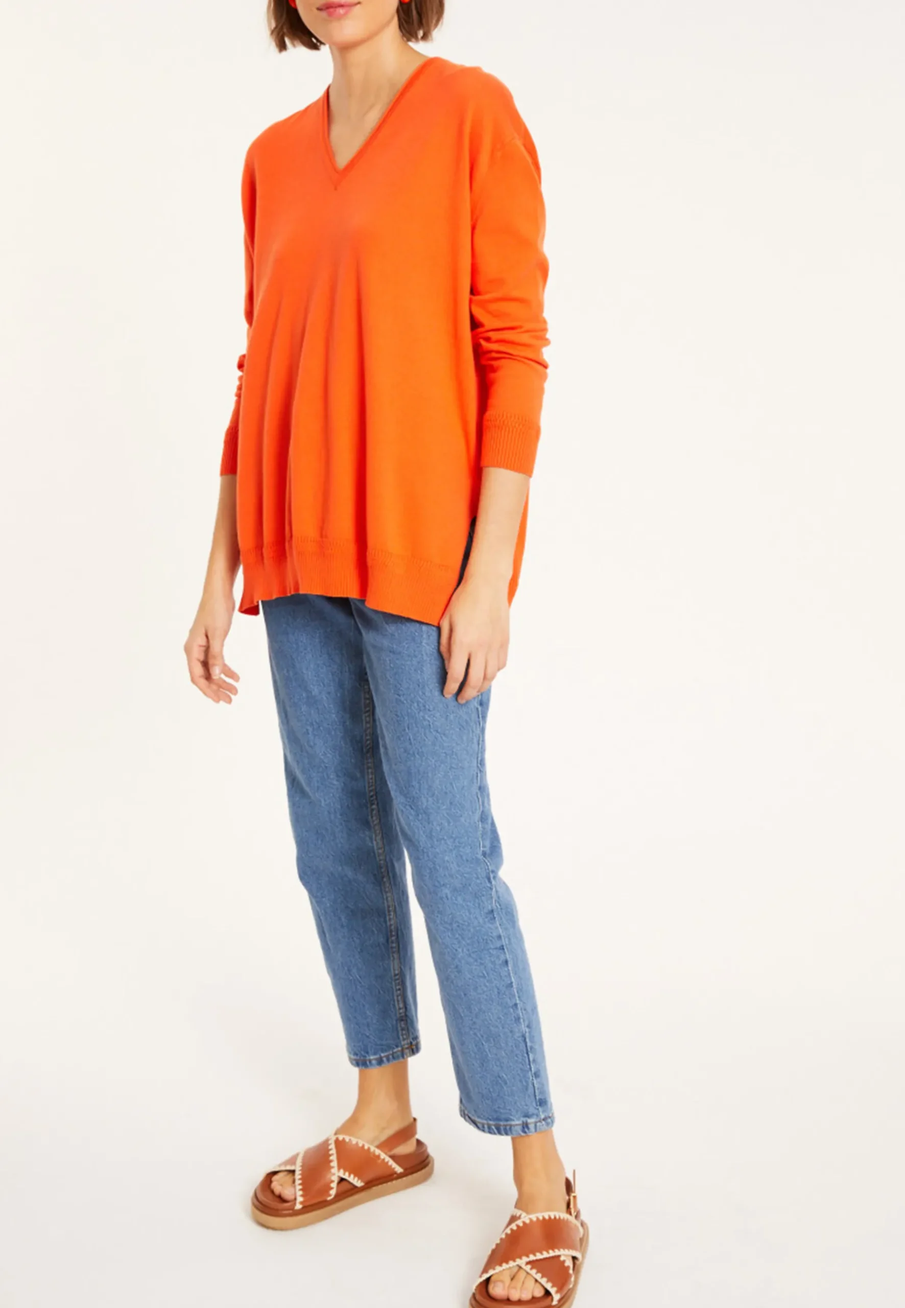 Montagut Pulls-Pull ample col V en coton - Meve 15-Orange