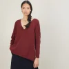 Montagut Les Incontournables-Pull ample col v en laine et soie - Baba 51-Bordeaux