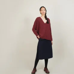 Montagut Les Incontournables-Pull ample col v en laine et soie - Baba 51-Bordeaux