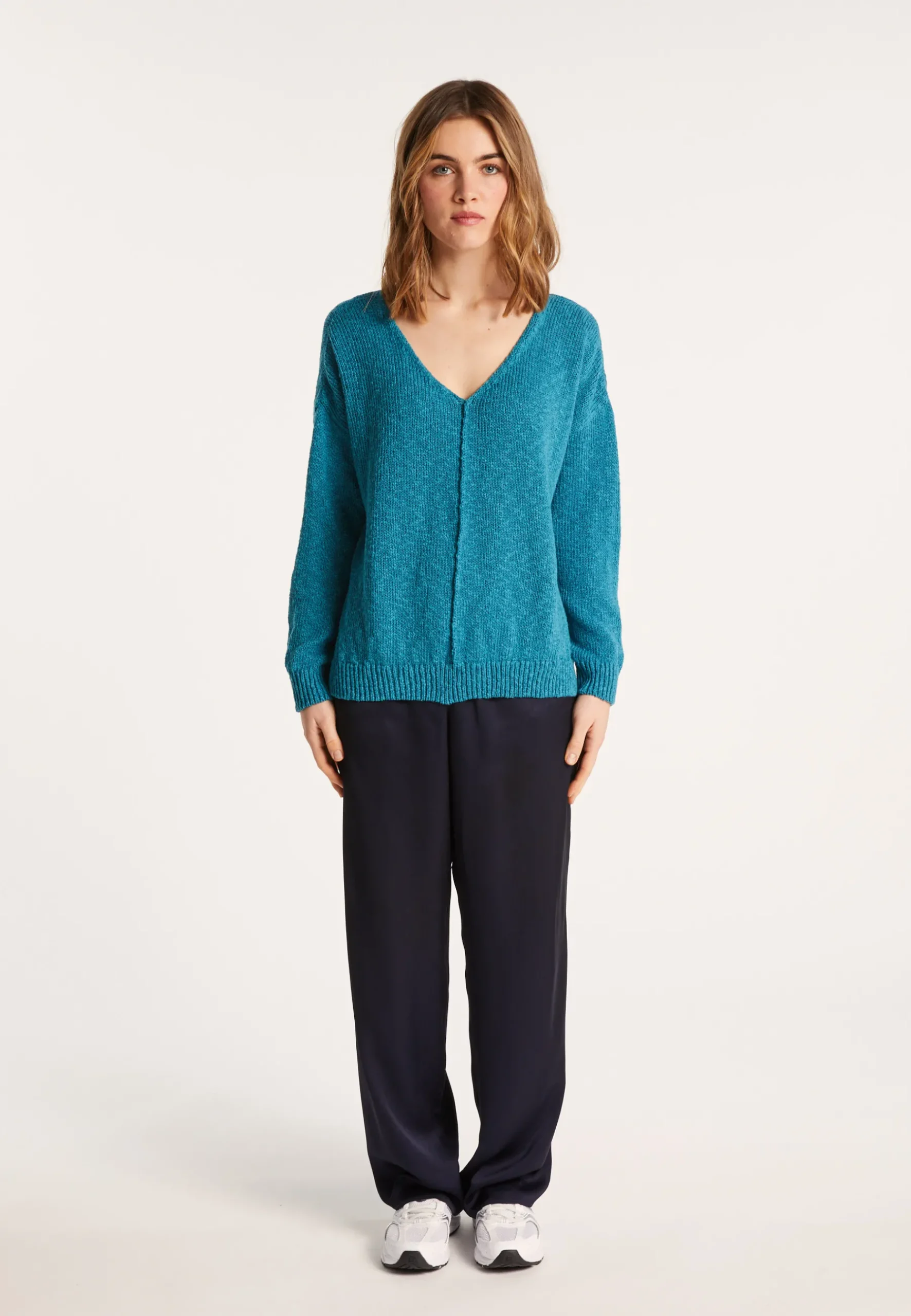 Montagut Pulls-Pull ample coton et lin - Nathalie 49-Turquoise